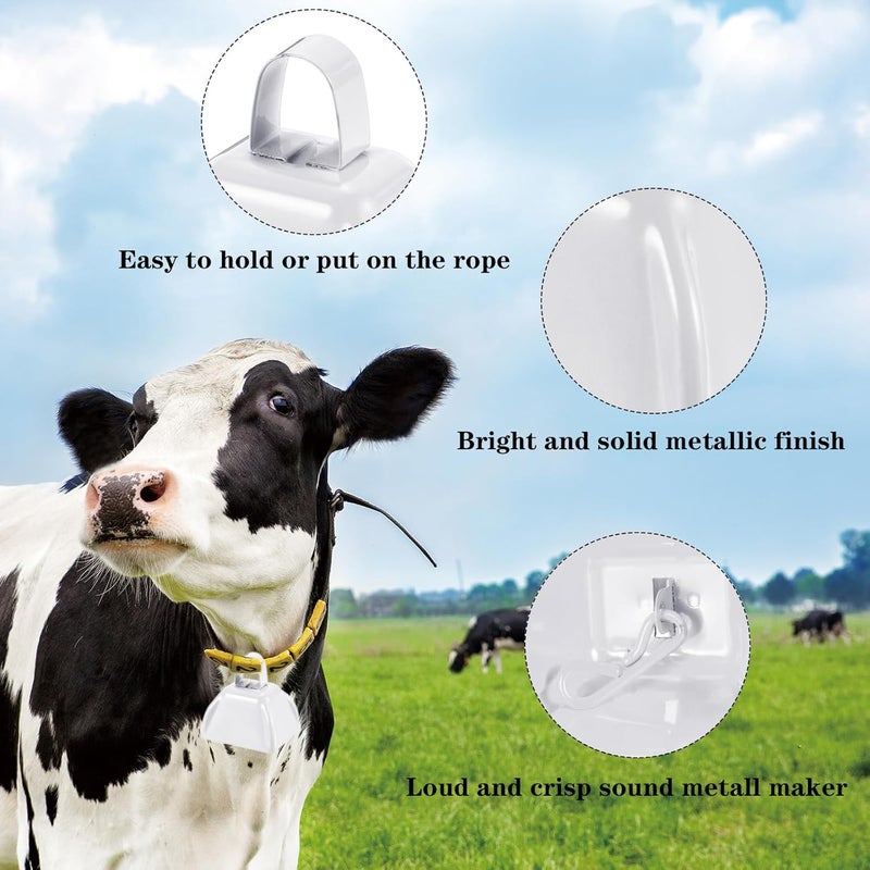 HEYLEAYAR 3Inch Cowbells for Sporting Events,12Pcs Metal Cow Bells Bulk Loud Noise Makers Cow Bell with Handle for Cheering Football Games Spirit Marathon Weddings Party Noisemakers, White - Image 3